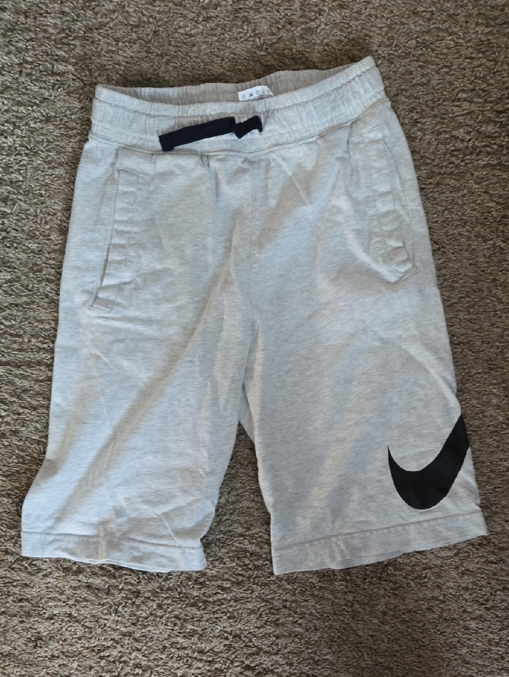 Nike Boys Light Gray Athletic Shorts with Black Swoosh